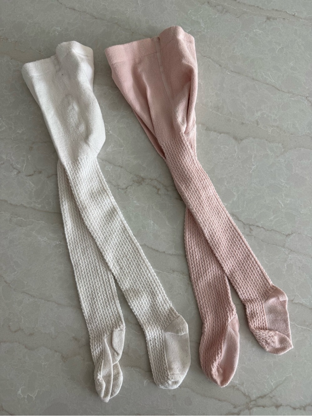 H&M Ribbed Knee-High Tights in Cream and Blush Pink